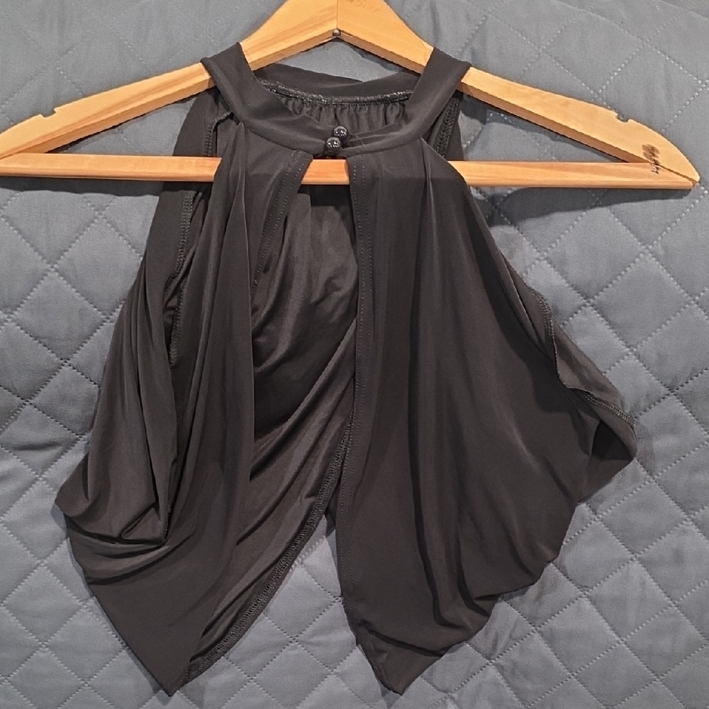 Elegant Black Women's Open Back Faux Wrap Cropped Top